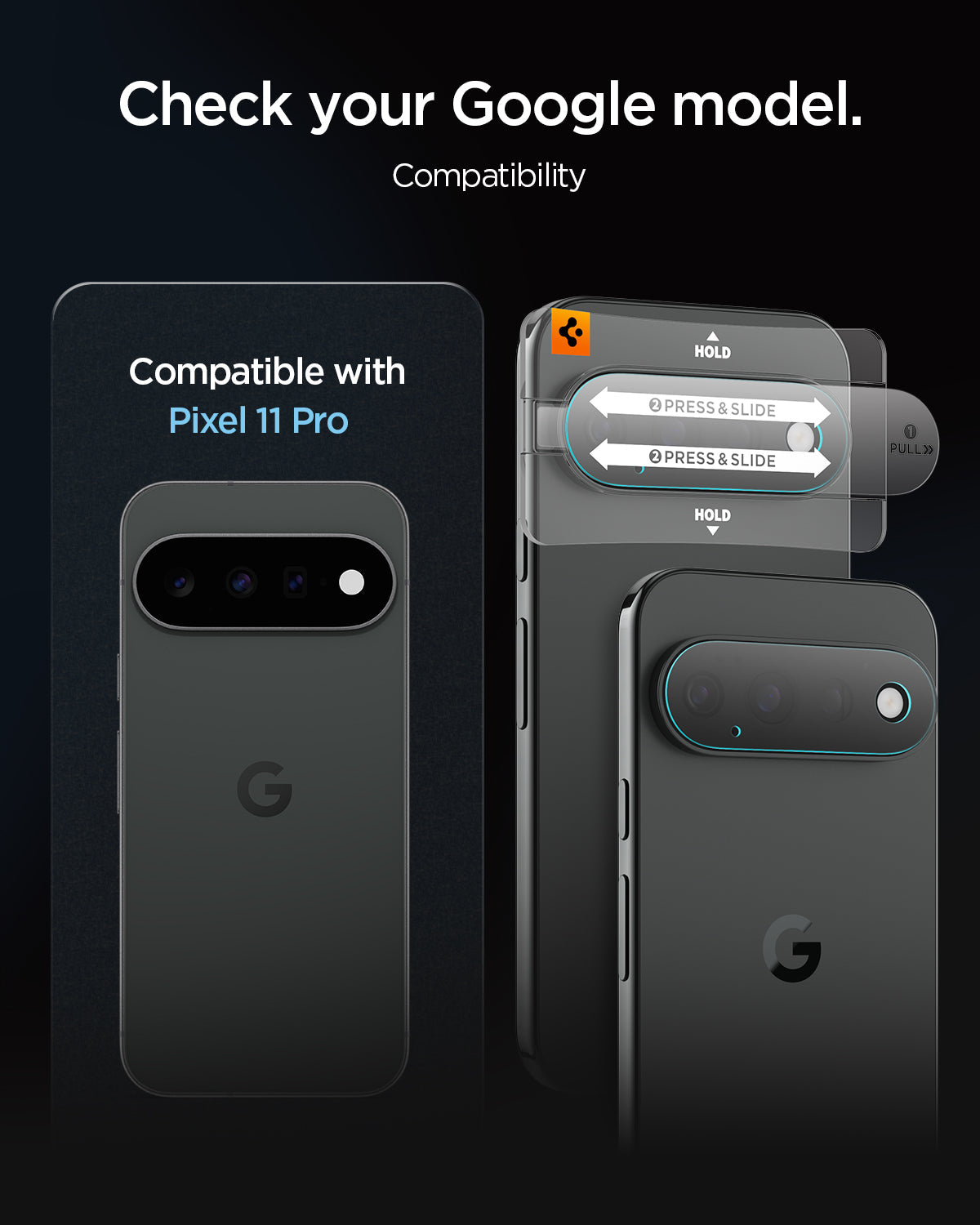 AGL11484 - Pixel 11 Pro Optik EZ Fit Lens Protector lens protector and alignment tray shown compatible with Pixel 11 Pro .