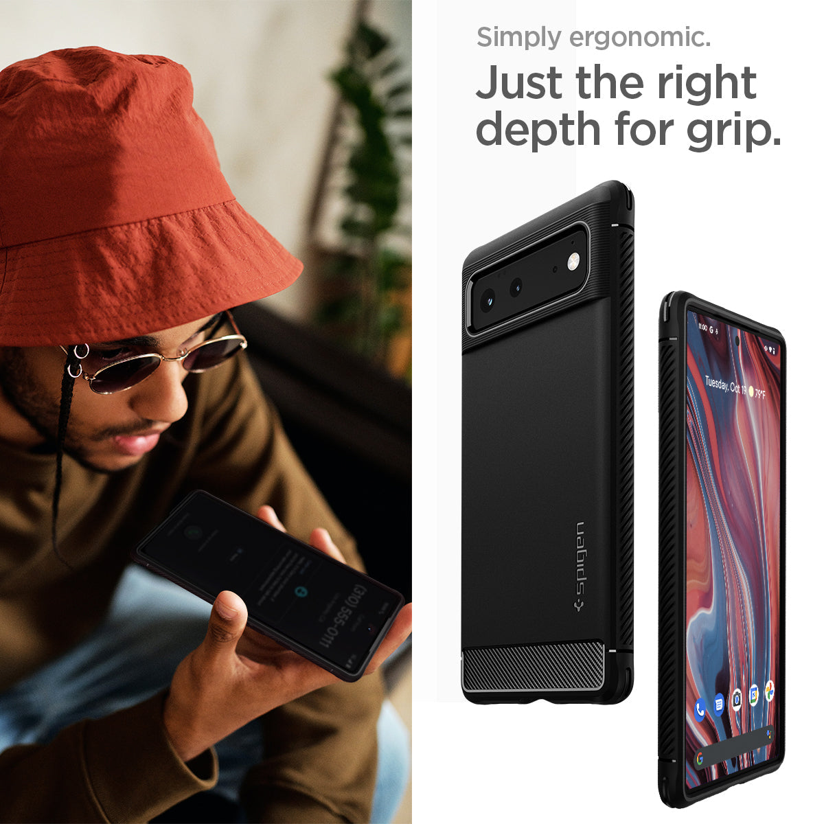 ACS03437 - Pixel 6 Case Rugged Armor in matte black simply ergonomic just the right depth for grip.
