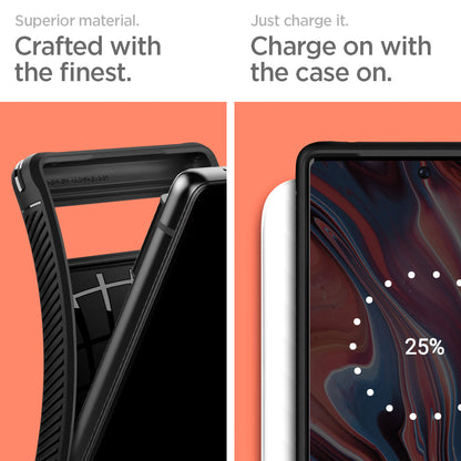 ACS03437 - Pixel 6 Case Rugged Armor in matte black superior material. crafted with the finest. just charge it. charge on with the case on.
