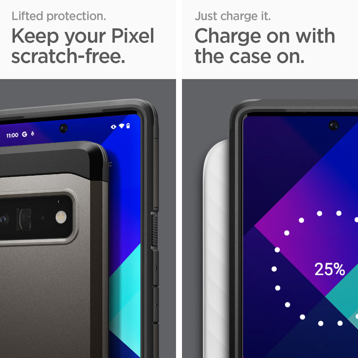 ACS03462 - Pixel 6 Pro Case Tough Armor in gunmetal keep your pixel scratch free. just charge it. charge on the case on.
