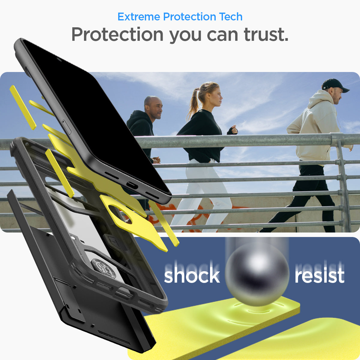 ACS06282 - Pixel 8 Case Tough Armor in black showing the extreme protection tech. Protection you can trust