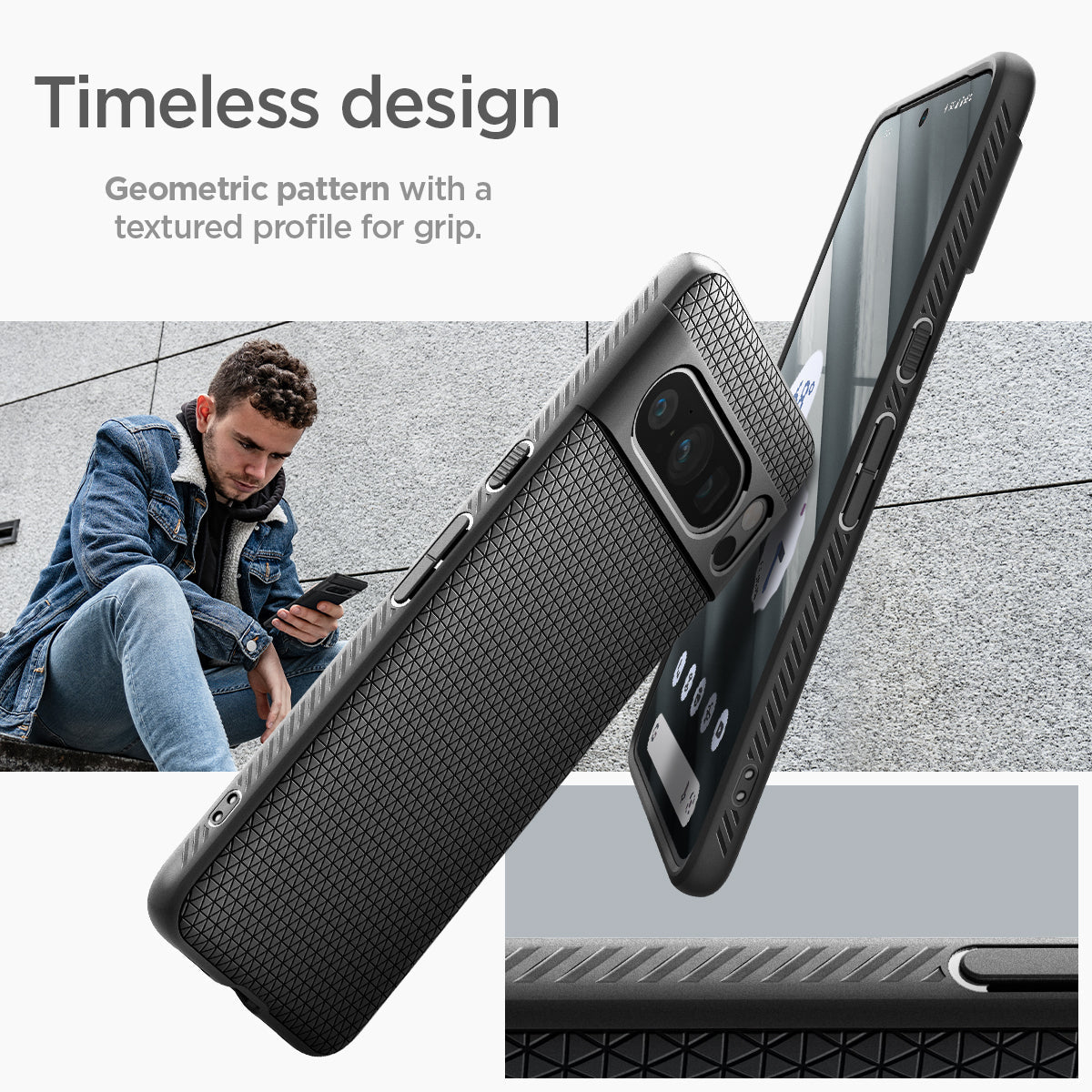 ACS06311 - Pixel 8 Pro Case Liquid Air in Matte Black timeless design. geometric pattern with a textured profile for grip.
