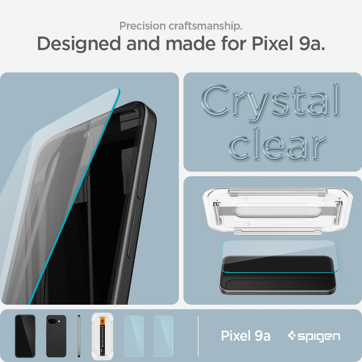AGL08938 - Pixel 9a GLAS.tR EZ Fit in Clear showing the precision craftsmanship. Designed and made for Pixel 9a