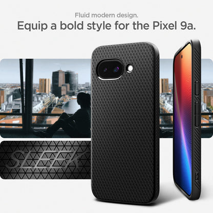 ACS09039 - Pixel 9a Case Liquid Air in Matte Black showing the fluid modern design. Equip a bold style for the Pixel 9a