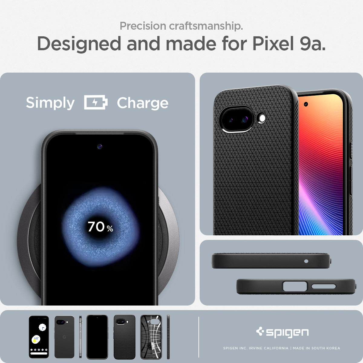ACS09039 - Pixel 9a Case Liquid Air in Matte Black showing the precision craftsmanship. Designed and made for Pixel 9a