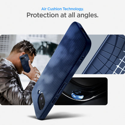 ACS09040 - Pixel 9a Case Liquid Air in Navy Blue showing the Air Cushion Technology. Protection at all angles