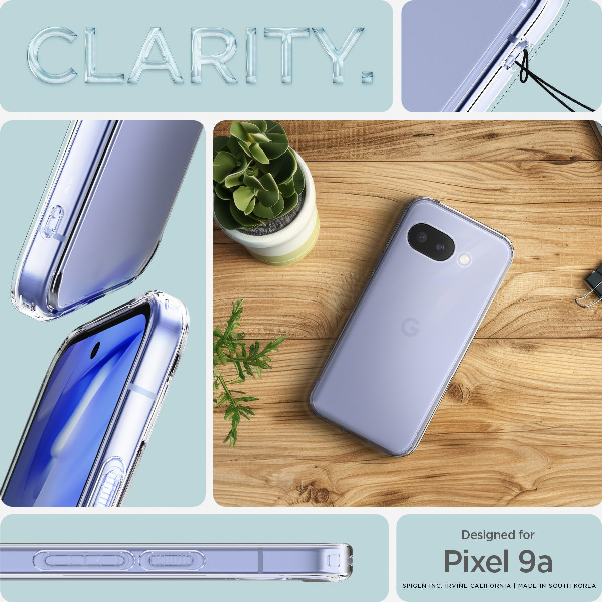 ACS09042 - Pixel 9a Case Ultra Hybrid in Crystal Clear showing the different angles