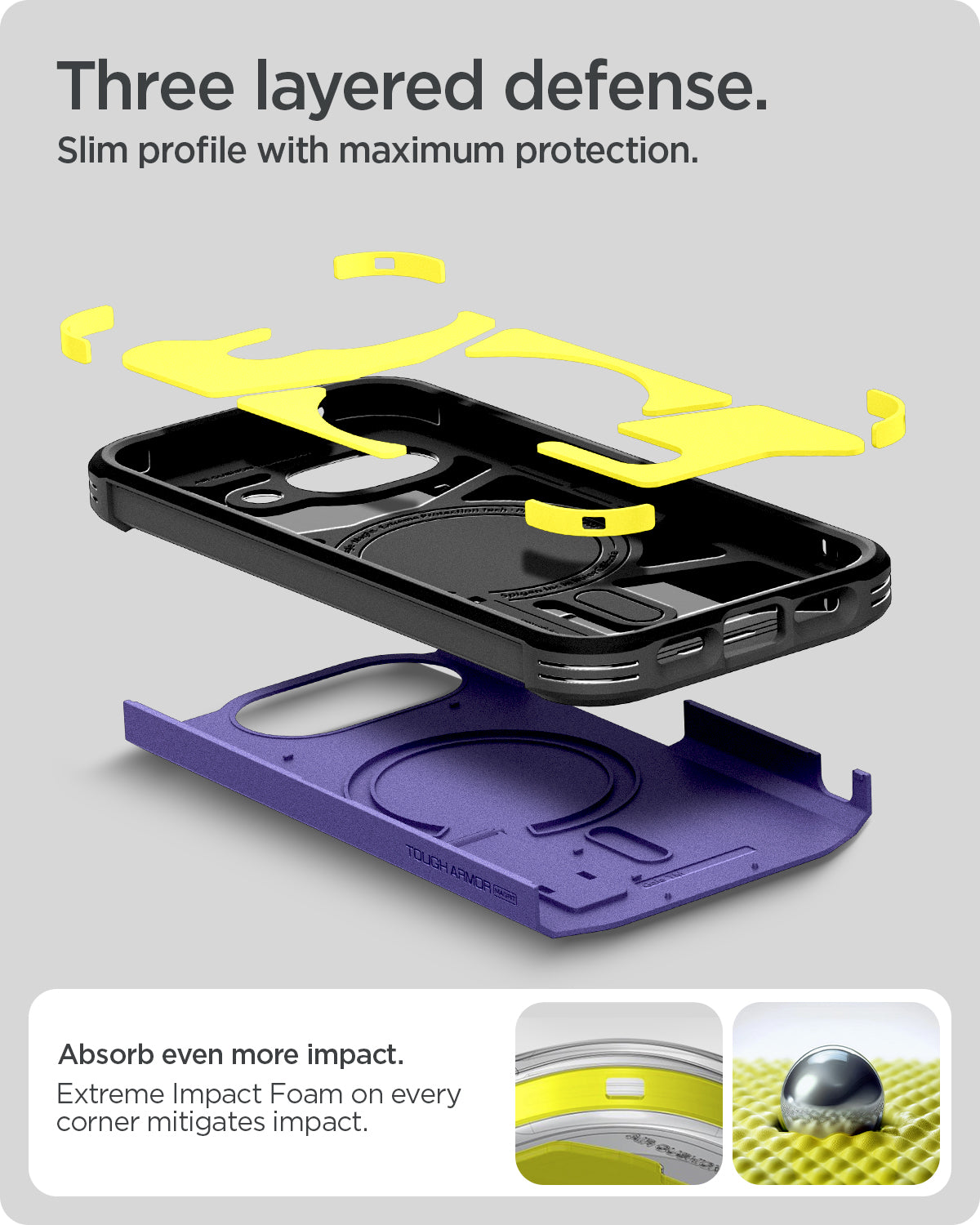 ACS11281 - Pixel 10a Tough Armor (Mag Fit) in Ash Violet showing three layered defense. slim profile with maximum protection