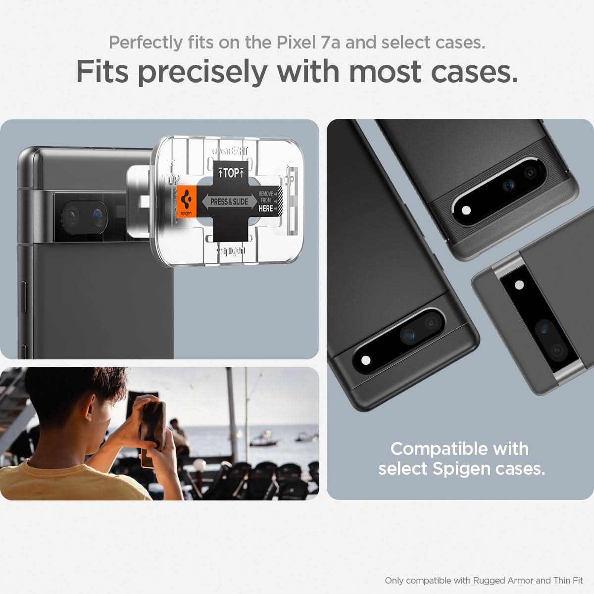 AGL05970 - Pixel 7a Glas.tR EZFit Optik Lens Protector in black perfectly fits on the pixel 7a and select cases.