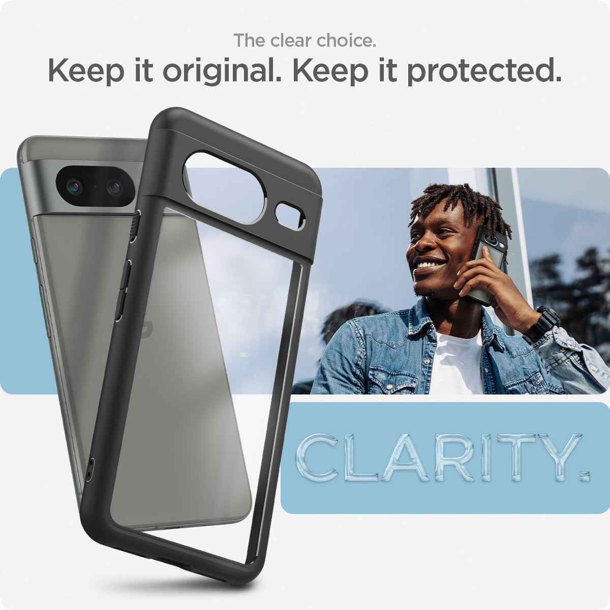 ACS06280 - Pixel 8 Case Ultra Hybrid in matte black the clear choice. Keep it original. Keep it protected.