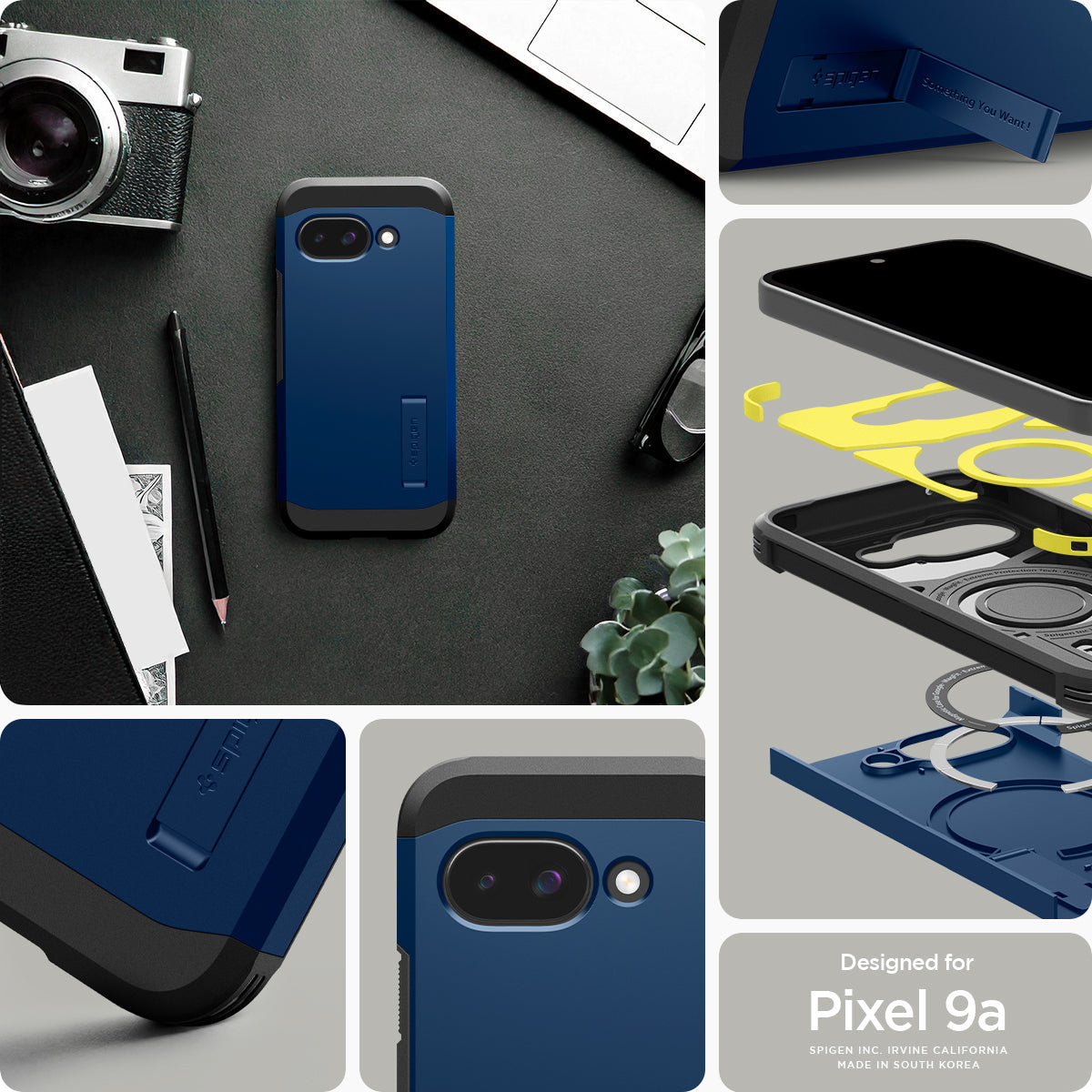 ACS09047 - Pixel 9a Case Tough Armor AI (MagFit) in Navy Blue showing the different angles