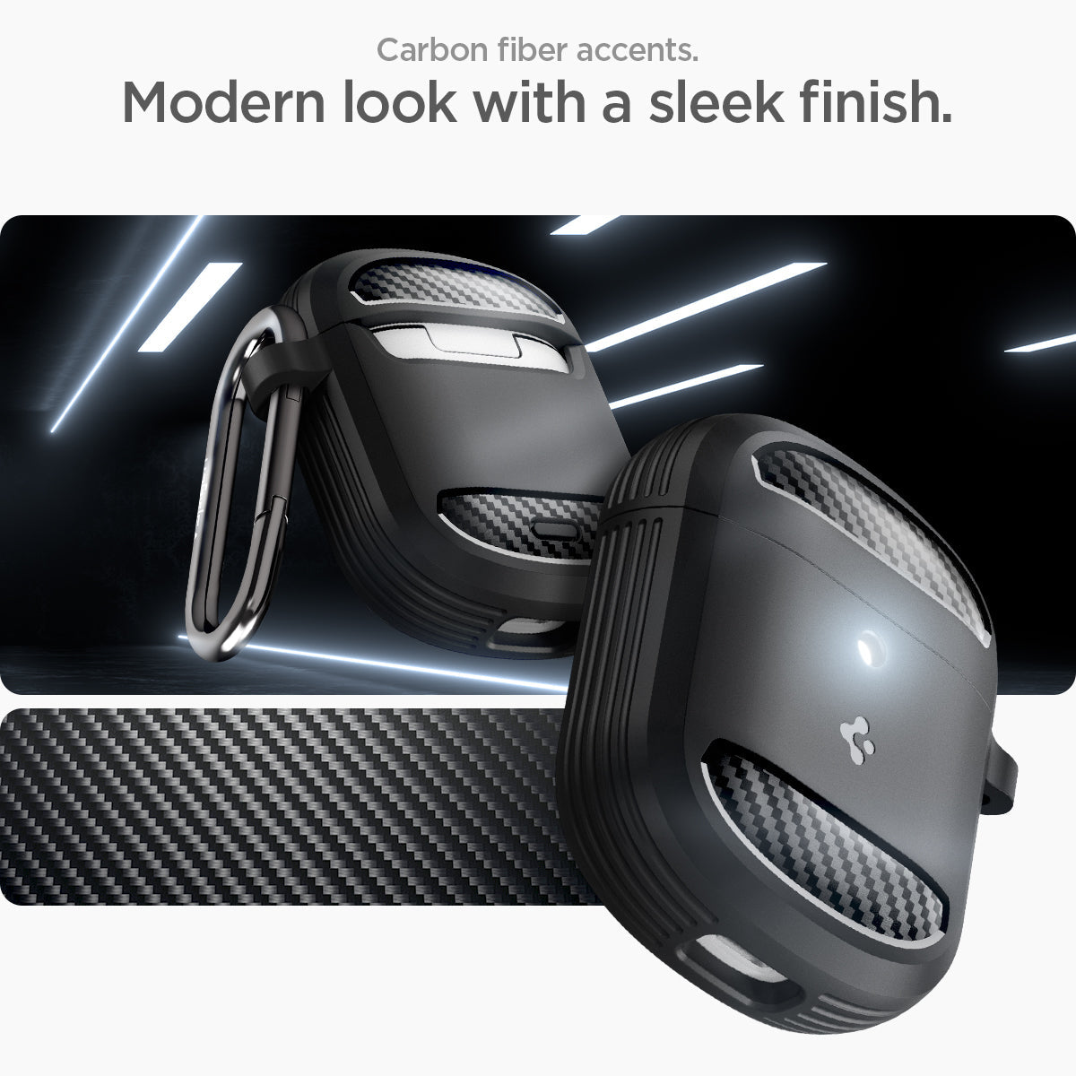 ACS05133 - Pixel Buds Pro Case Rugged Armor in matte black carbon fiber accents. modern look with a sleek finish.