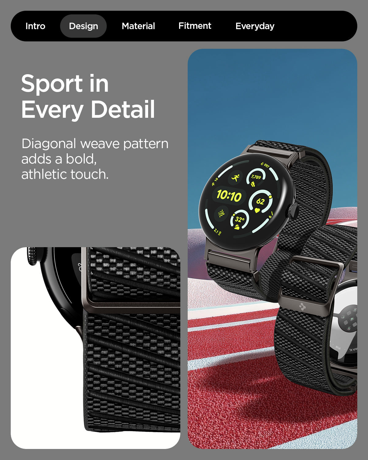 AMP11420 - Pixel Watch 4 41mm Lite Fit X Watch Band in black showing sport in every detail