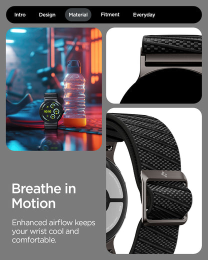 AMP11420 - Pixel Watch 4 41mm Lite Fit X Watch Band in black showing the breathe in motion