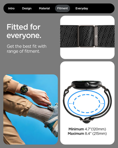 AMP11420 - Pixel Watch 4 41mm Lite Fit X Watch Band in black showing the fitted for everyone