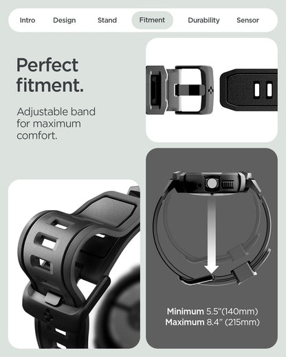 ACS11223 - Pixel Watch 5 (45mm) Rugged Armor Pro Black showing the perfect fitment. Adjustable band for maximum comfort