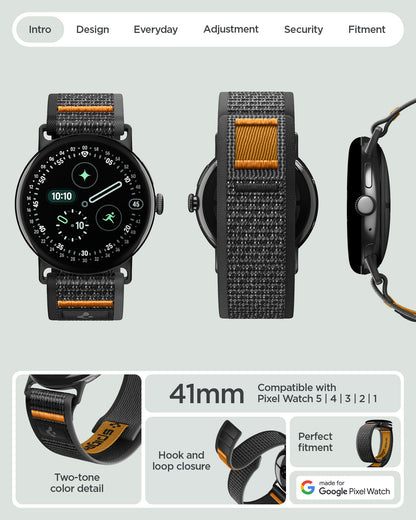 AMP11751 - Pixel Watch 5 (41mm) Athlex Air Active Black Orange multiple product angles showcase the overall design and secure attachment system.