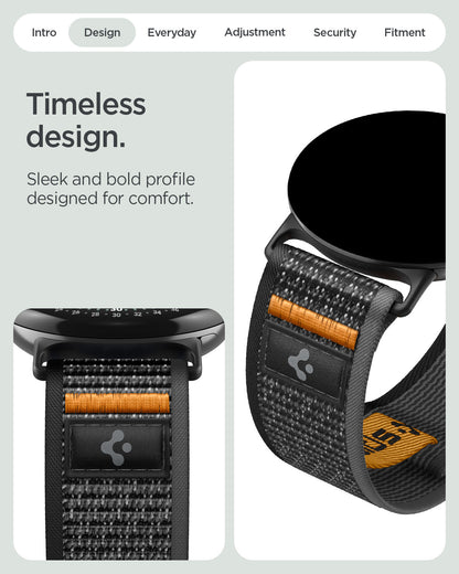 AMP11747 - Pixel Watch 5 (45mm) Athlex Air Active Black Orange close-up view highlighting the woven texture, durable construction, and premium finish.