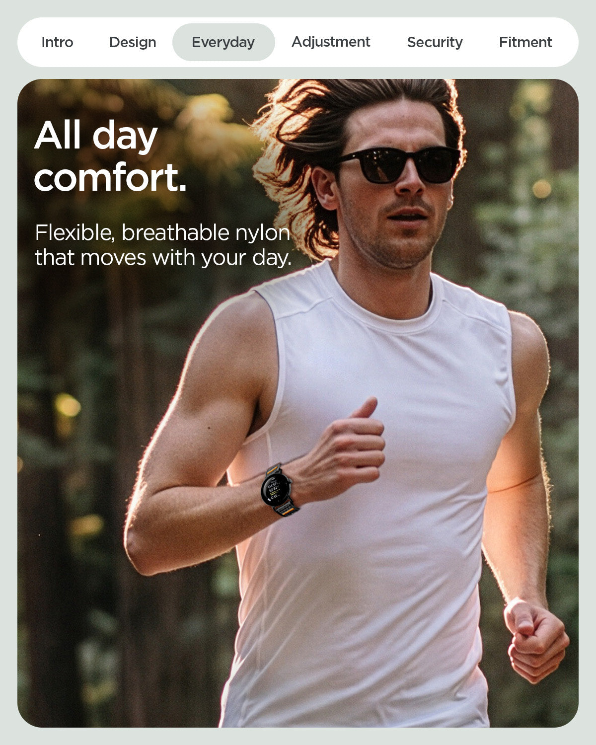 AMP11751 - Pixel Watch 5 (41mm) Athlex Air Active Black Orange breathable nylon material provides all-day comfort during everyday activities.