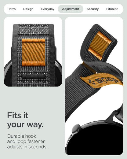 AMP11747 - Pixel Watch 5 (45mm) Athlex Air Active Black Orange hook and loop fastener allows quick, secure, and precise adjustment.
