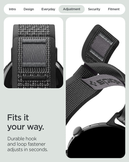 AMP11749 - Pixel Watch 5 (45mm) Athlex Air Active Black Gray hook and loop fastener allows quick, secure, and precise adjustment.