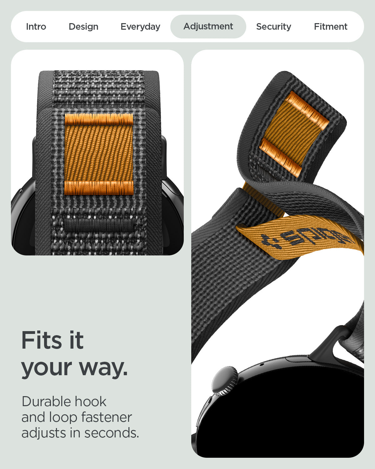 AMP11751 - Pixel Watch 5 (41mm) Athlex Air Active Black Orange hook and loop fastener allows quick, secure, and precise adjustment.