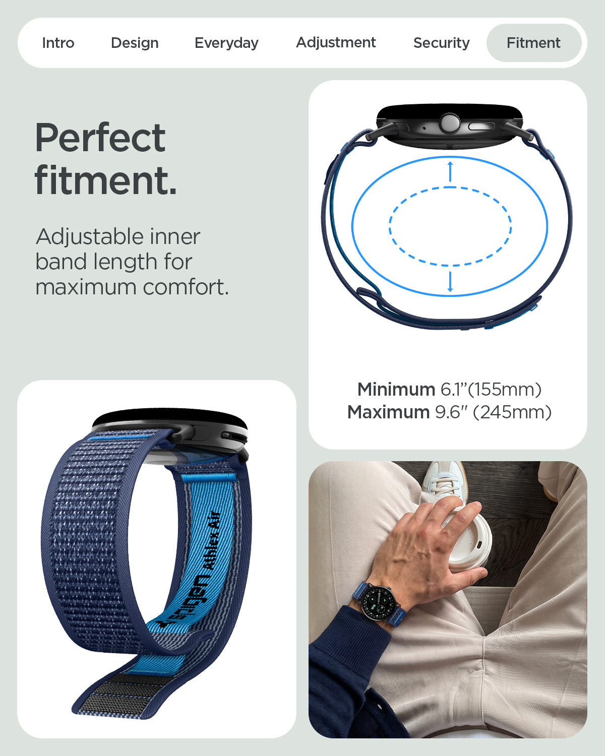 AMP11748 - Pixel Watch 5 (45mm) Athlex Air Active Navy Blue adjustable design accommodates a wide range of wrist sizes for a customized fit.