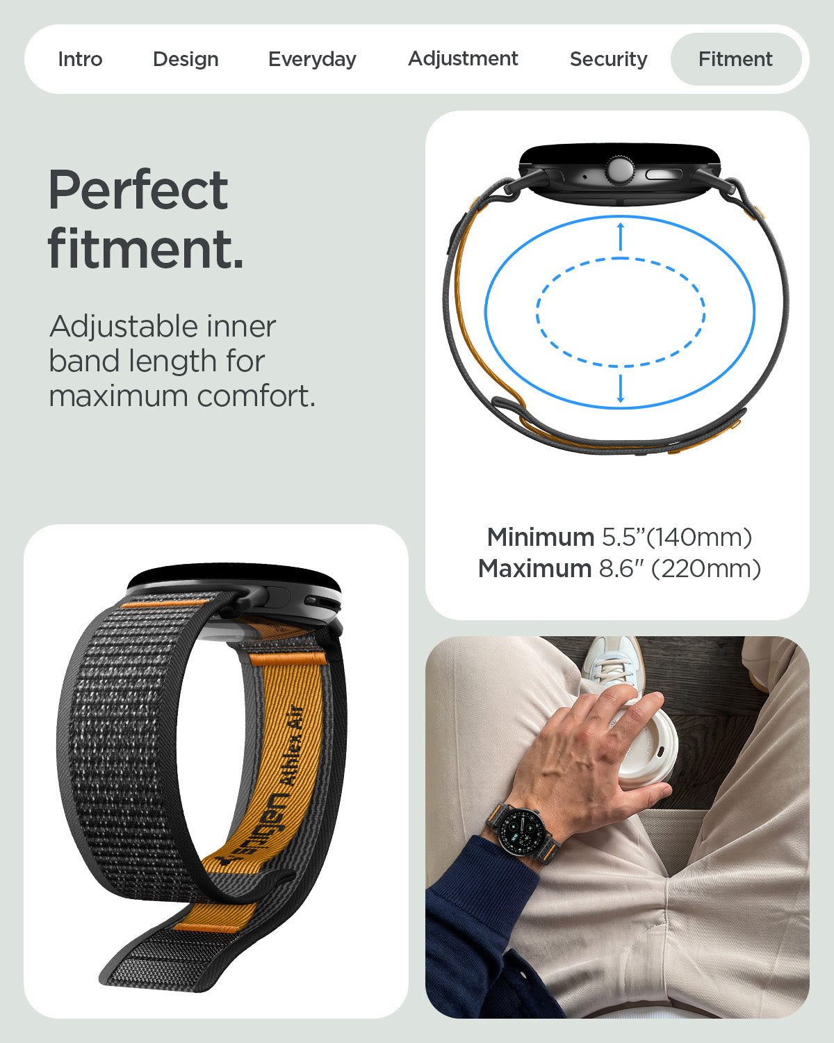 AMP11751 - Pixel Watch 5 (41mm) Athlex Air Active Black Orange adjustable design accommodates a wide range of wrist sizes for a customized fit.
