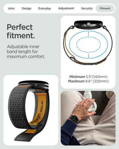 AMP11751 - Pixel Watch 5 (41mm) Athlex Air Active Black Orange adjustable design accommodates a wide range of wrist sizes for a customized fit.
