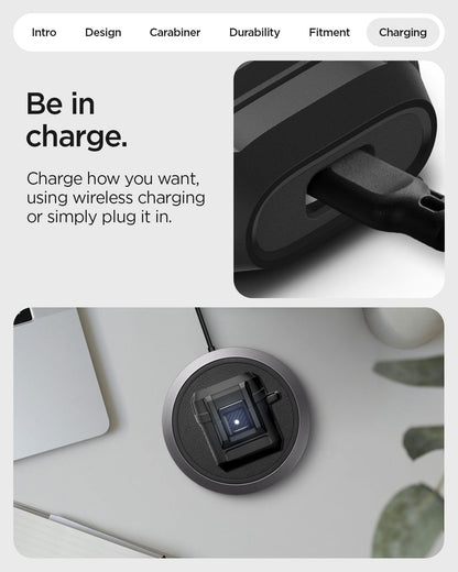 ACS09481 - Pixel Buds 2a Case Lock Fit in black showing be in charge. Charge how you want, using wireless charging or simply plug it in