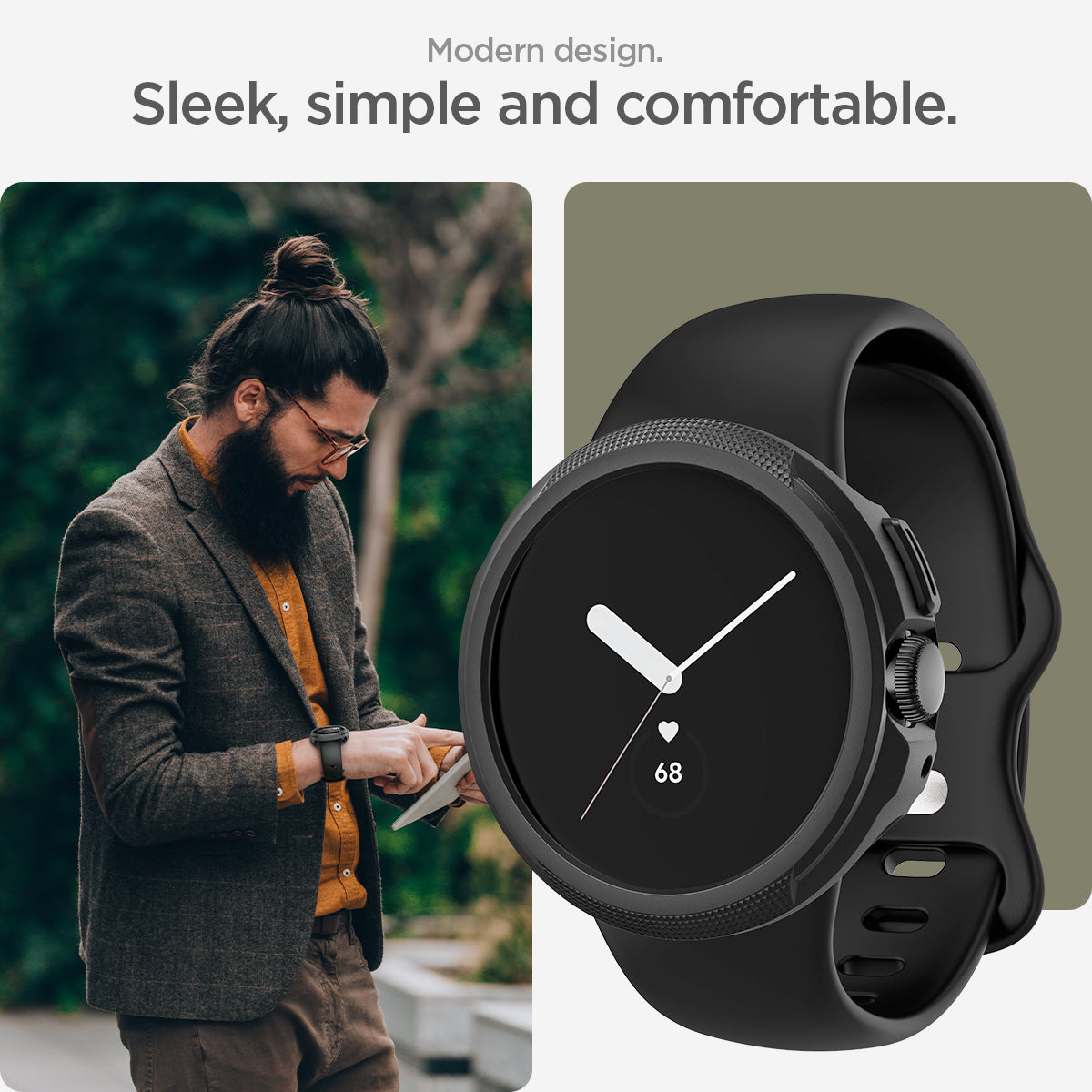 ACS03073 - Pixel Watch Case Liquid Air in black modern design. sleek simple and comfortable.