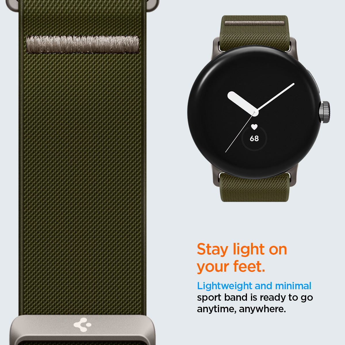 AMP07608 - Pixel Watch Lite Fit in Khaki stay light on your feet. lightweight and minimal sport band is ready to go anytime anywhere.