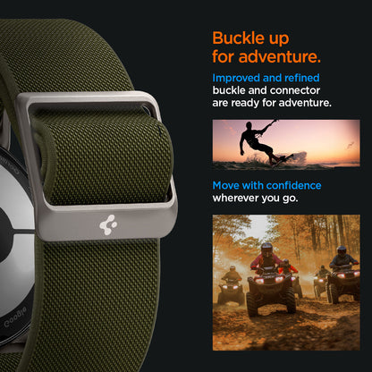 AMP07608 - Pixel Watch Lite Fit in Khaki buckle up for adventure. Move with confidence wherever you go.
