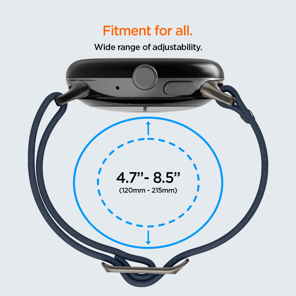 AMP07607 - Pixel Watch Lite Fit in Navy fitment for all, wide range (120mm-215mm) of adjustability.