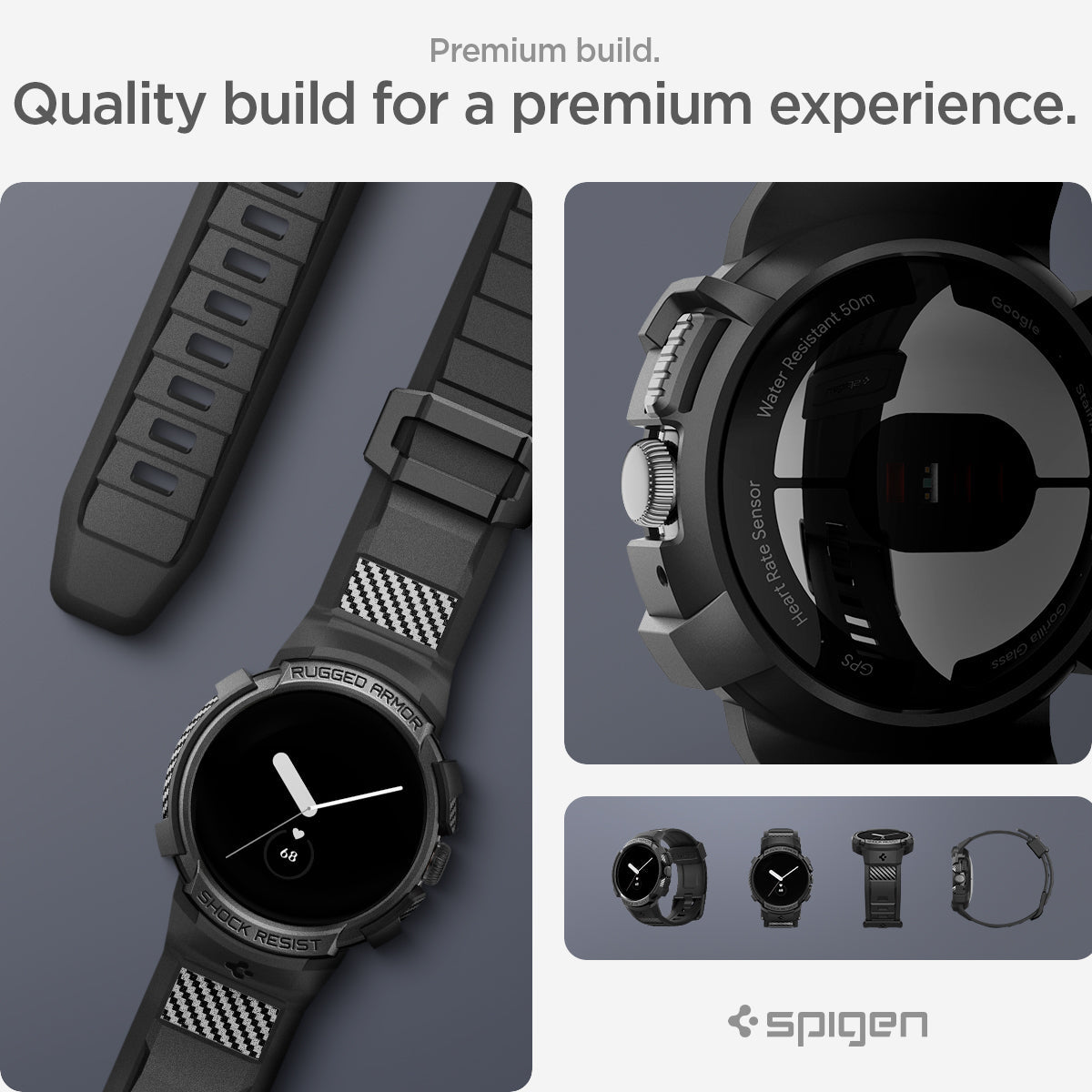 ACS04800 - Pixel Watch Case Rugged Armor Pro in black premium build. quality build for a premium experience.