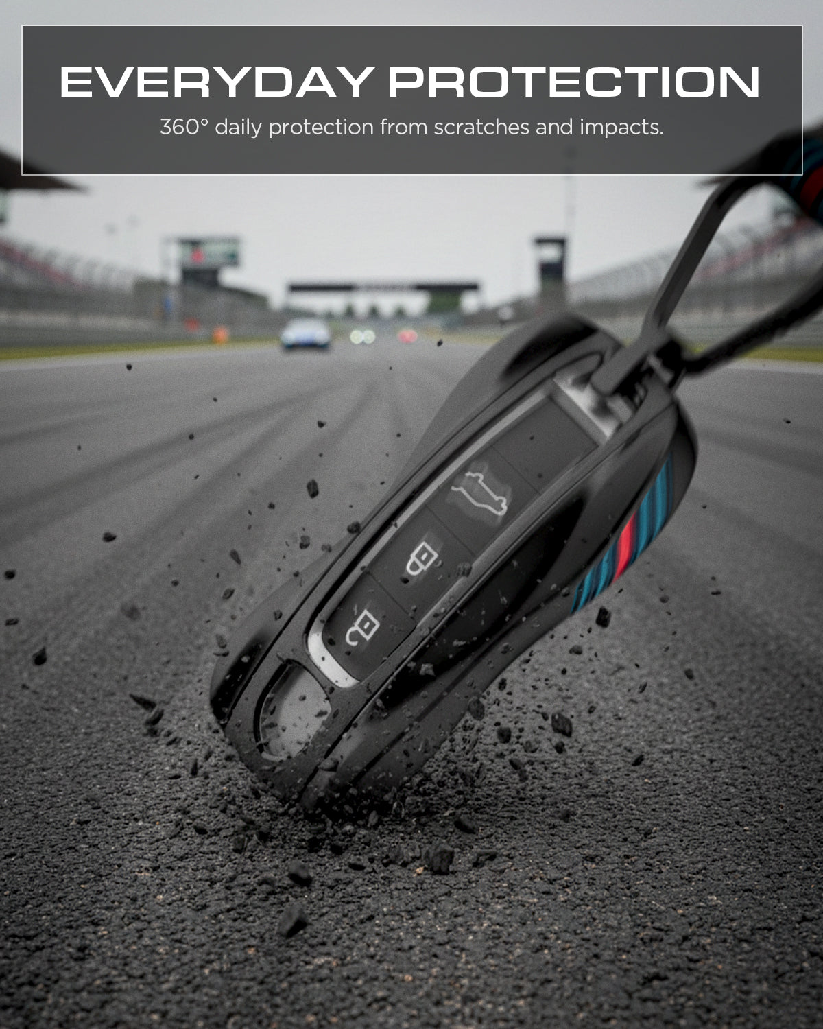 ACS10800 - Porsche Key Fob Cover | PK100 in Matte Black showing everyday protection. 360 daily protection from scratches and impacts