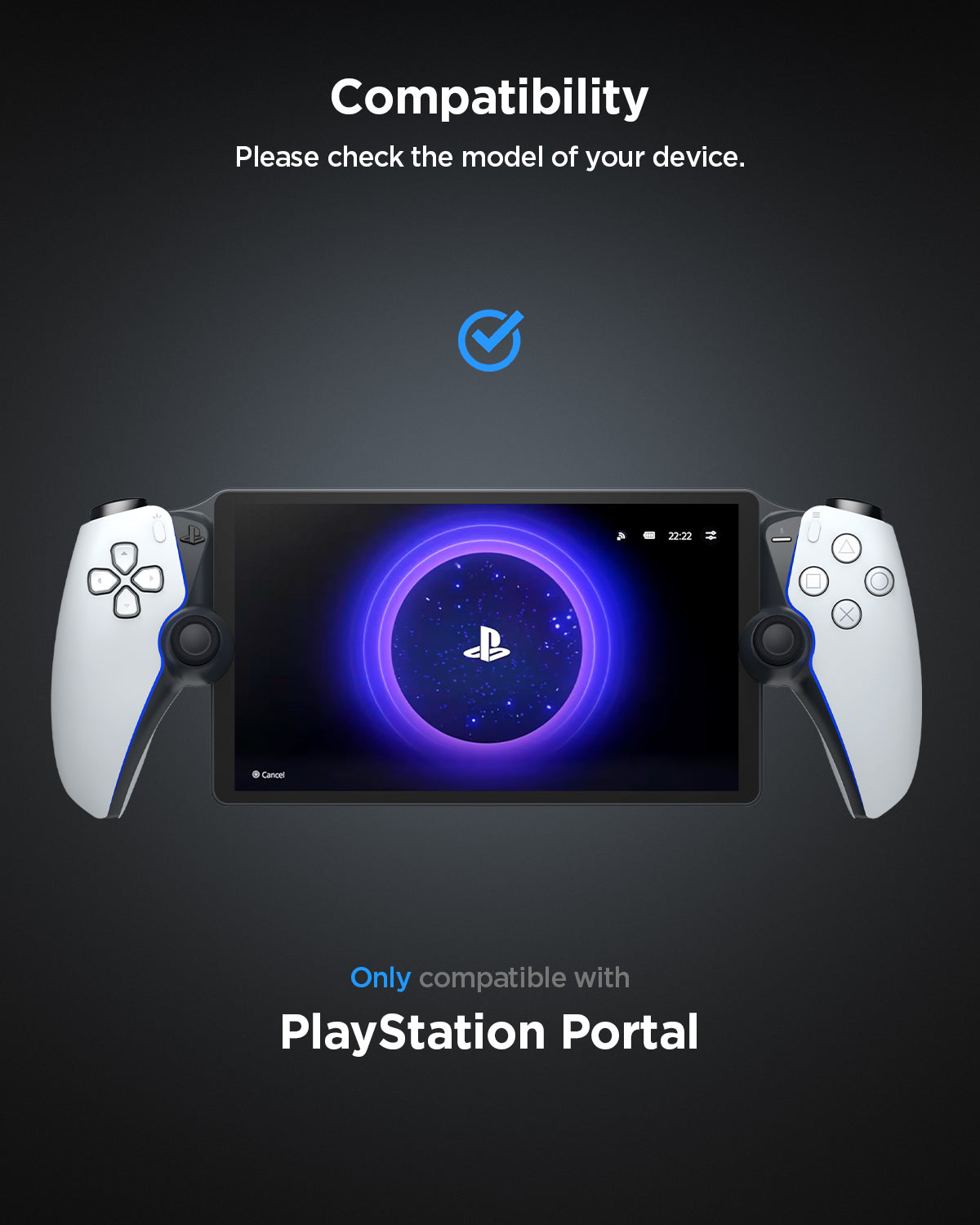 ACS07235 - Playstation Portal Case Thin Fit in black showing the compatibility. Only compatible with PlayStation Portal