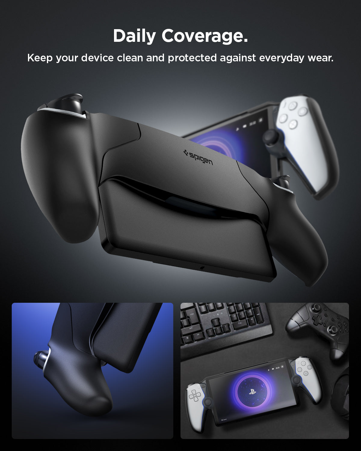 ACS07235 - Playstation Portal Case Thin Fit in black showing the daily coverage. Keep your device clean and protected against everyday wear