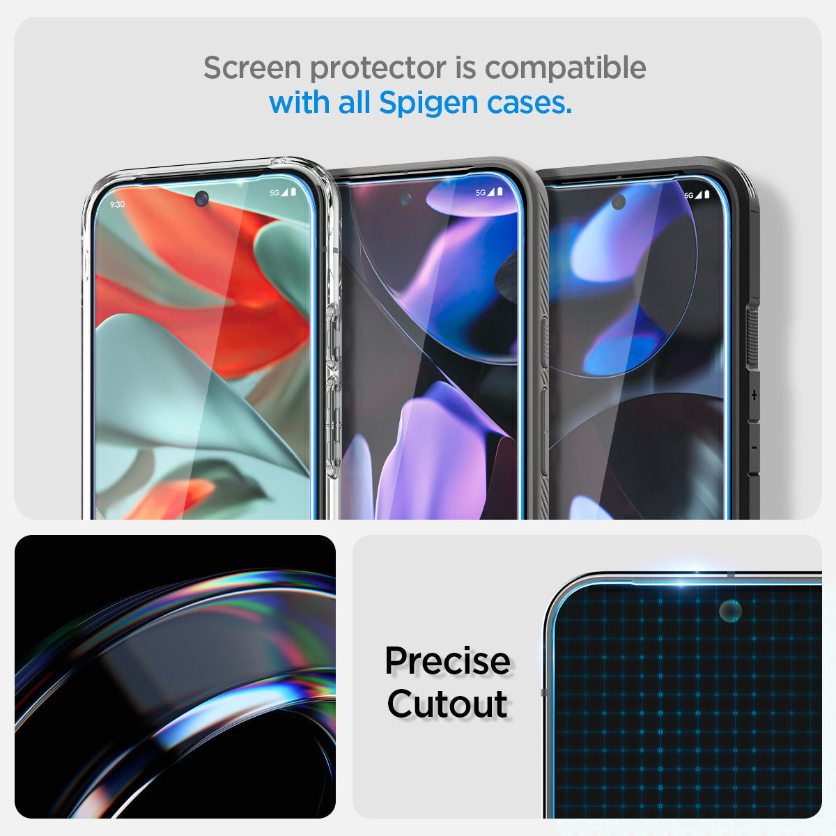 AGL08442 - Pixel 9 Pro GLAS.tR EZ Fit in Clear screen protector is compatible with all spigen cases. precise cutout.