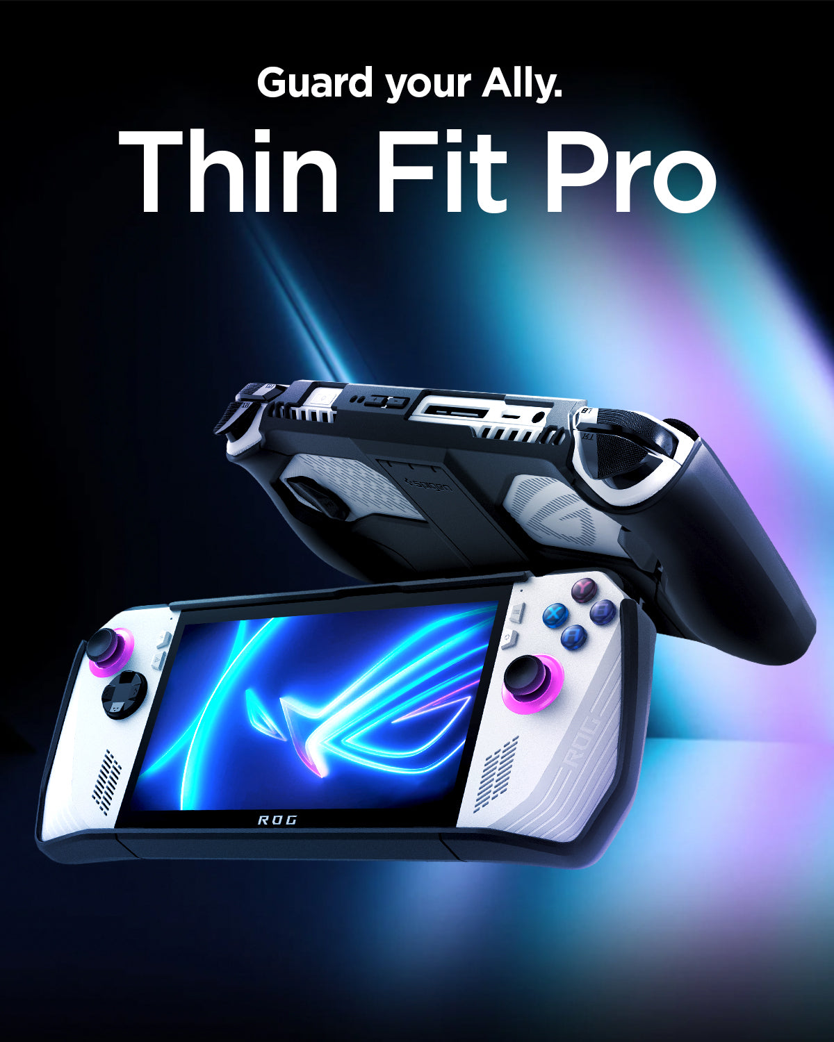 ACS06922 - ROG Ally Series Case Thin Fit Pro in black showing the front, partial side, back and bottom