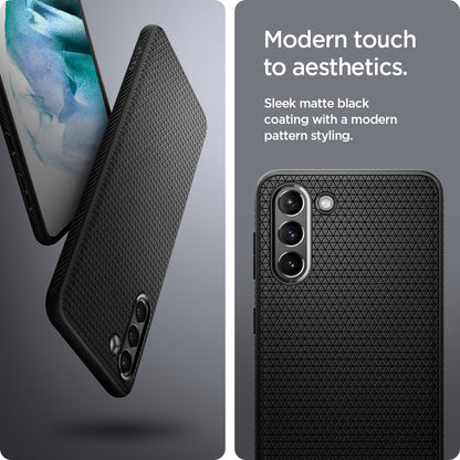 ACS02422 - Galaxy S21 Liquid Air Case in matte black showing the modern touch to aesthetics. Sleek matte black coating with a modern pattern style