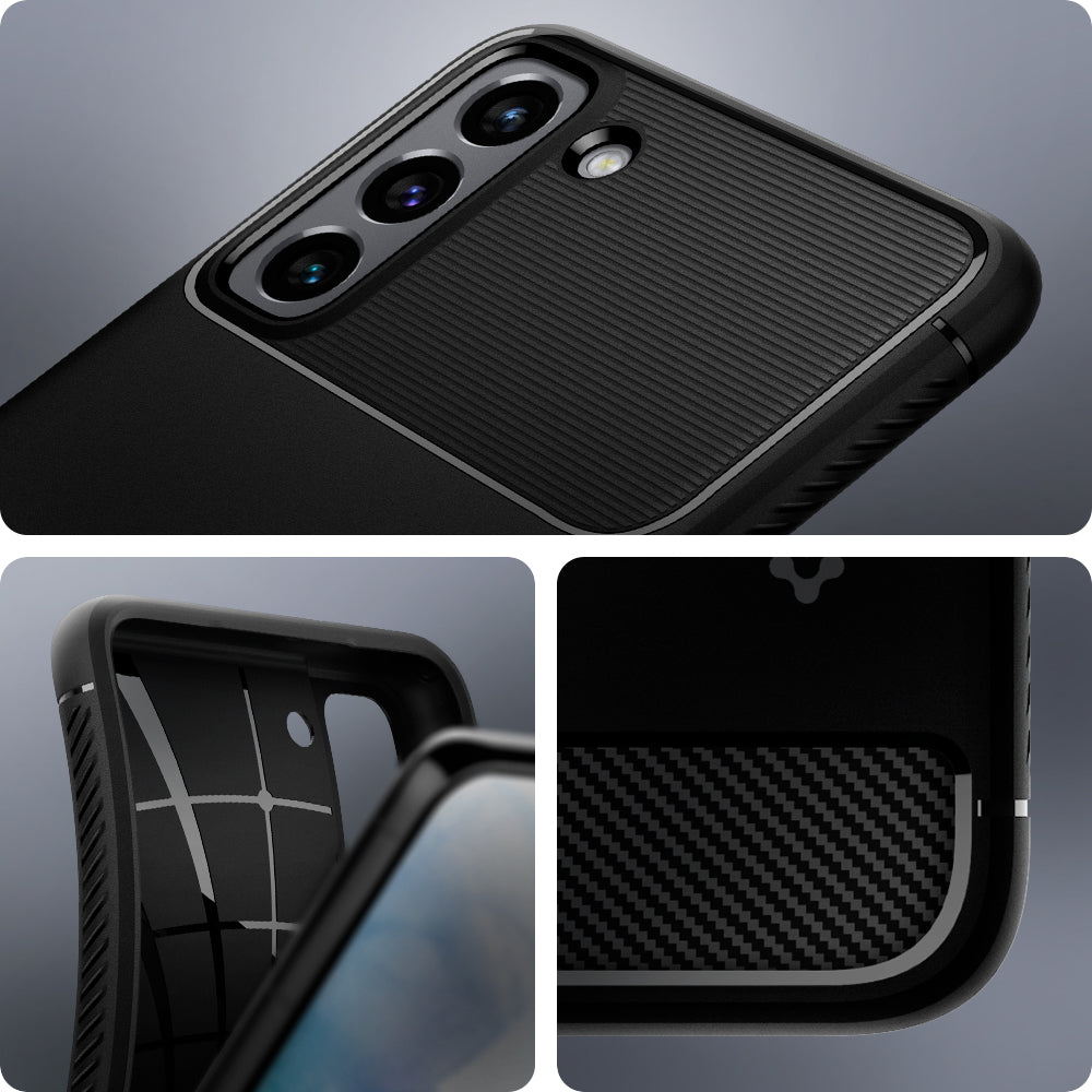 ACS02421 - Galaxy S21 Rugged Armor Case in matte black showing back with the camera and rugged case.