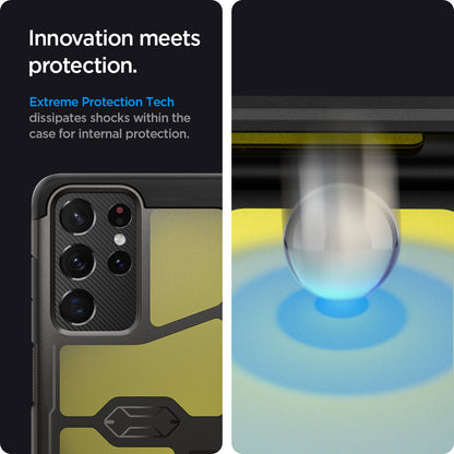 ACS02355 - Galaxy S21 Ultra Tough Armor Case in gunmetal innovation meets protection. Extreme protection tech dissipates shocks within he case for internal protection.