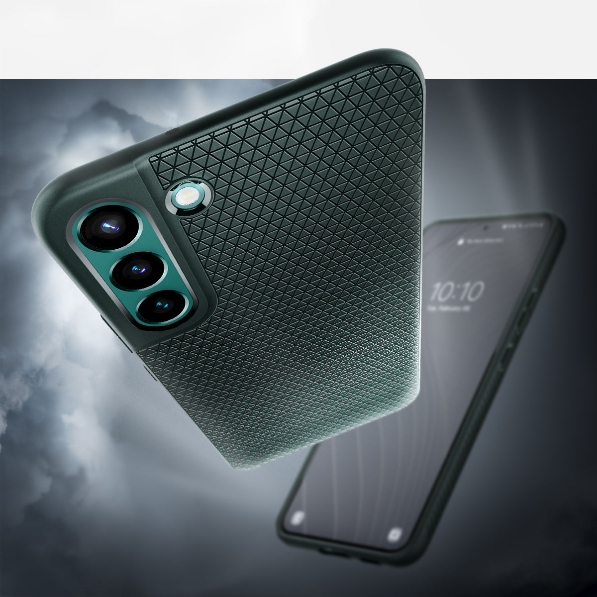 ACS04521 - Galaxy S22 Plus 5G Case Liquid Air in abyss green showing the back, partial front and top