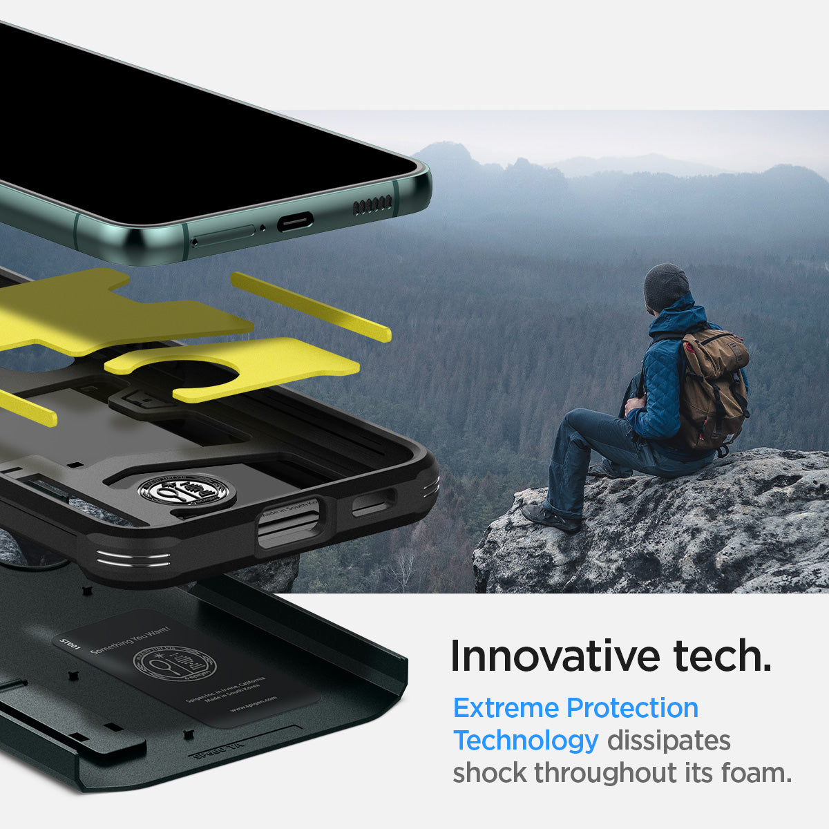 ACS04522 - Galaxy S22 Plus 5G Case Tough Armor in abyss green innovative tech. Extreme protection technology dissipates shock throughout its foam.