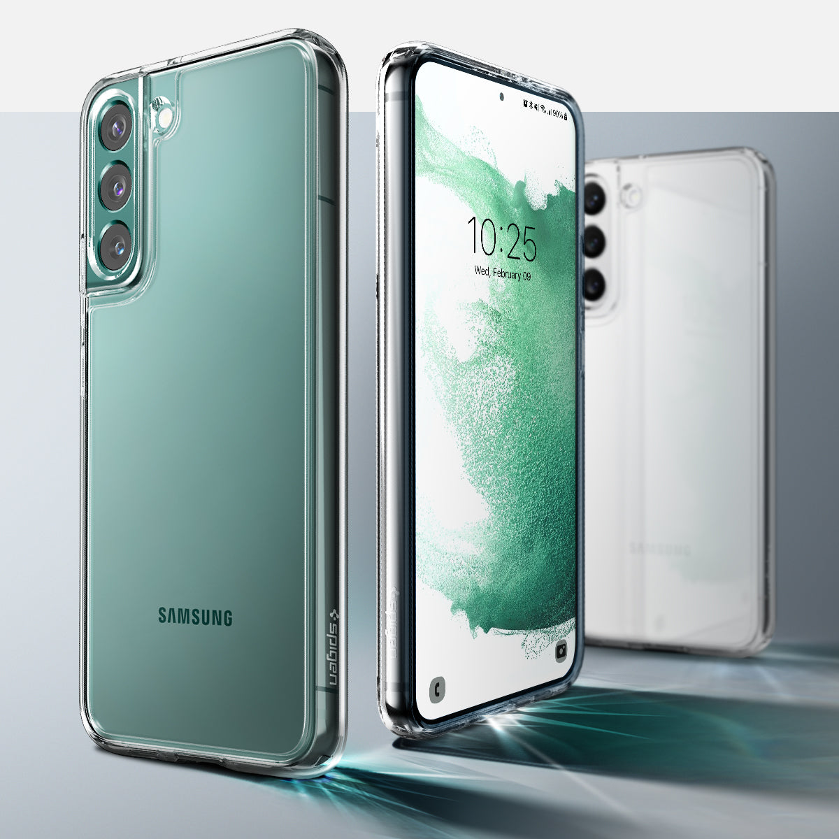 ACS03954 - Galaxy S22 Plus 5G Case Ultra Hybrid in crystal clear showing back and front.