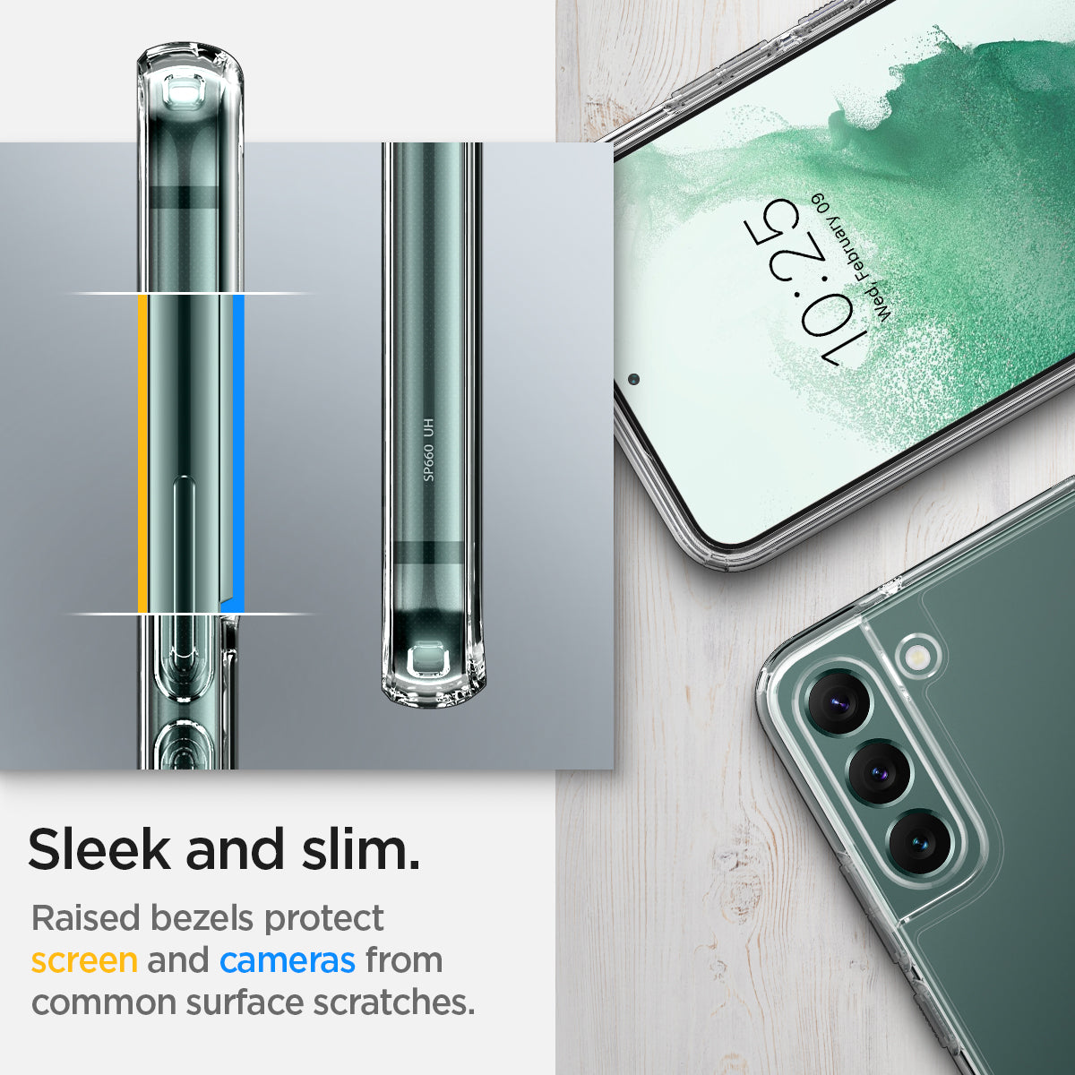 ACS03954 - Galaxy S22 Plus 5G Case Ultra Hybrid in crystal clear sleek and slim. Raised bezels protect screen and cameras from common surface scratches.
