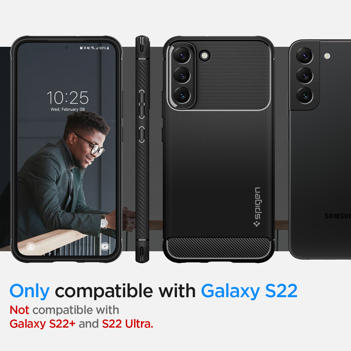 ACS03986 - Galaxy S22 5G Case Rugged Armor in black only compatible with s22. not compatible with galaxy s22 + and galaxy s22 ultra.
