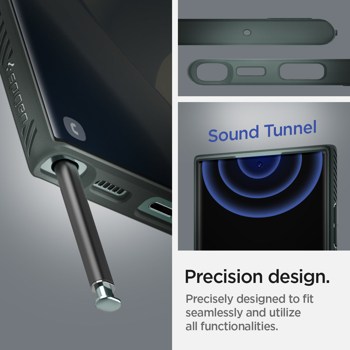 ACS04518 - Galaxy S22 Ultra 5G Case Liquid Air in abyss green showing the precisely designed to fit seamlessly and utilize all functionalities