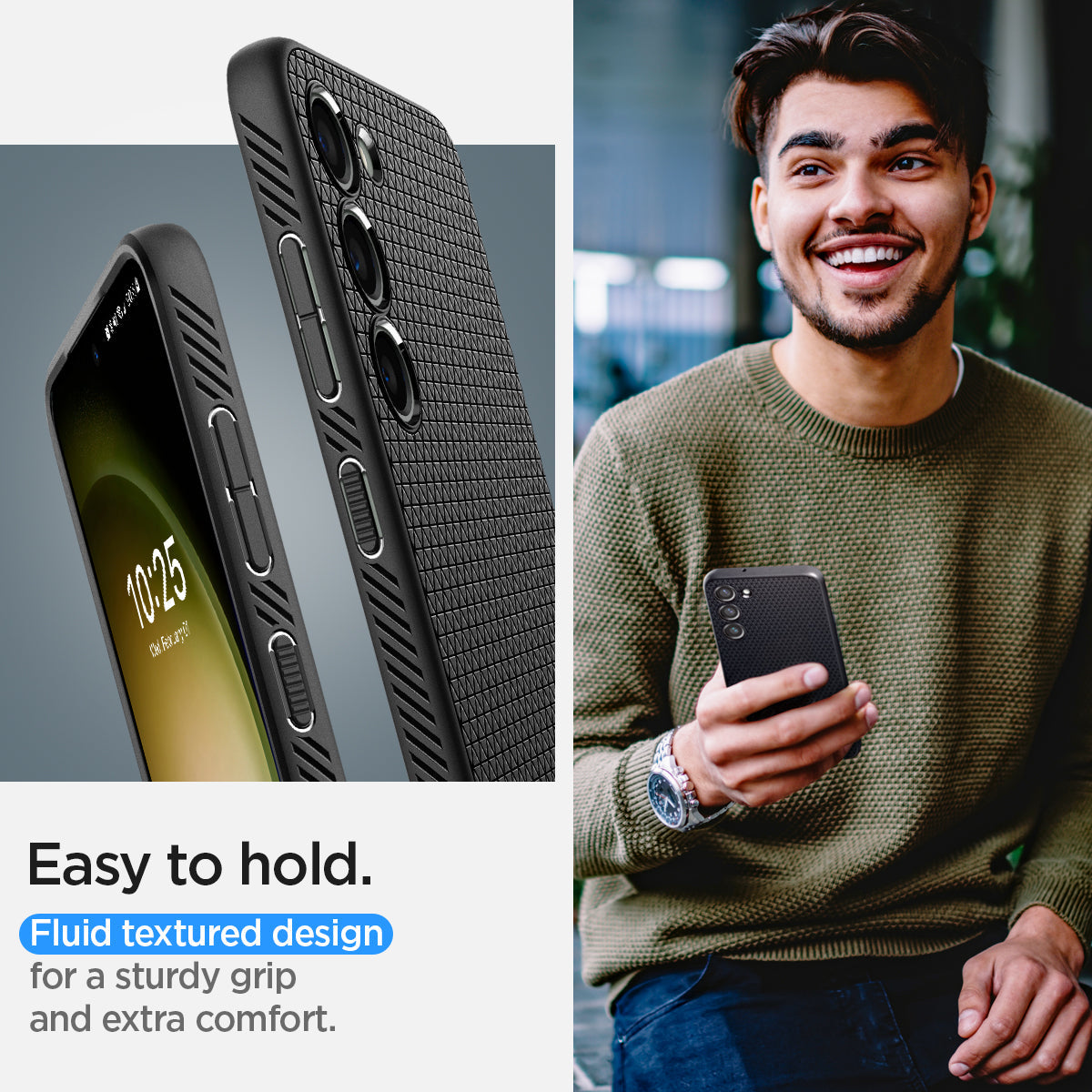 ACS05712 - Galaxy S23 Case Liquid Air in matte black showing the easy to hold. Fluid textured design for a sturdy grip and extra comfort